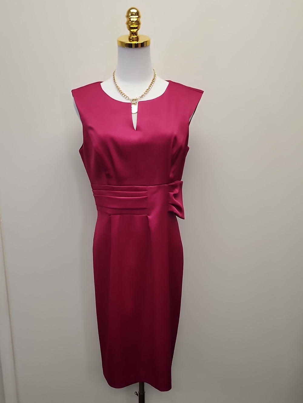 London Times Fuchsia Sleeveless Sheath Midi Dress Side Bow Size 8